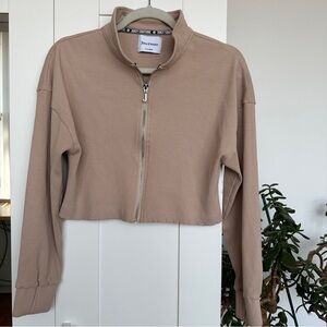 Juicy Couture Tan Heavyweight Ribbed Cropped Zip-Up Top, Size S/M, NWOT